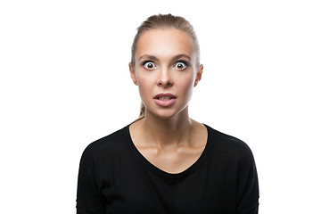 Image showing Portrait of angry woman on white background