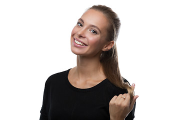 Image showing Portrait of beautiful woman on white background