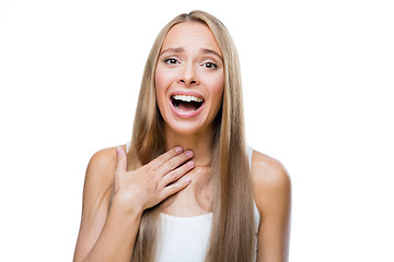 Image showing Portrait of surprised woman on white background