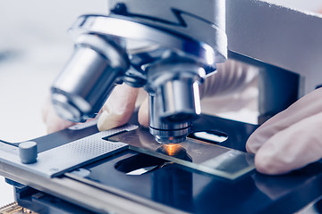 Image showing Scientist hands with microscope