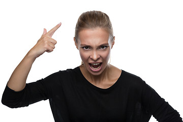 Image showing Portrait of angry woman on white background