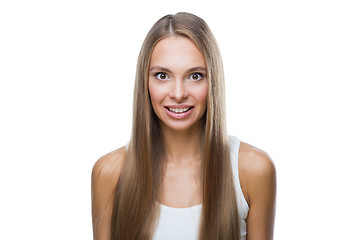 Image showing Portrait of beautiful woman on white background