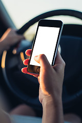 Image showing Woman using phone in the car