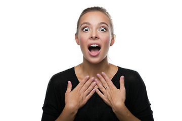 Image showing Portrait of surprised woman on white background