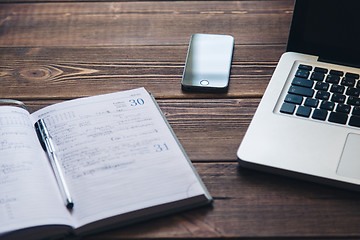 Image showing Laptop and diary on the desk