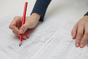 Image showing Architect sketching a construction project