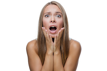 Image showing Portrait of surprised woman on white background