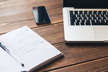 Image showing Laptop and diary on the desk