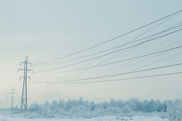 Image showing Winter landscape with power line.