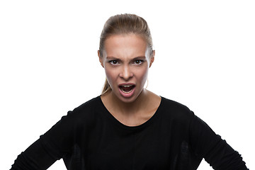 Image showing Portrait of angry woman on white background