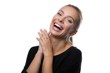 Image showing Portrait of beautiful woman on white background