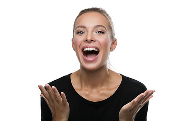 Image showing Portrait of surprised woman on white background