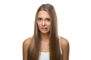 Image showing Portrait of beautiful woman on white background