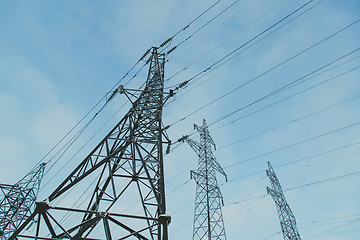 Image showing Big frosty power lines among winter.