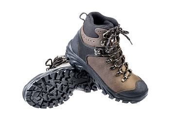 Image showing Pair of new hiking boots. Isolated on white