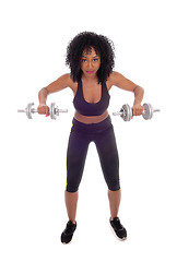 Image showing African American woman with dumbbell\'s.