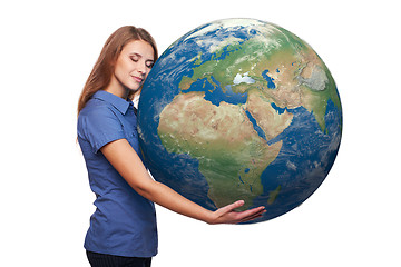 Image showing Woman holding earth globe