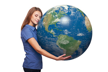 Image showing Woman holding earth globe