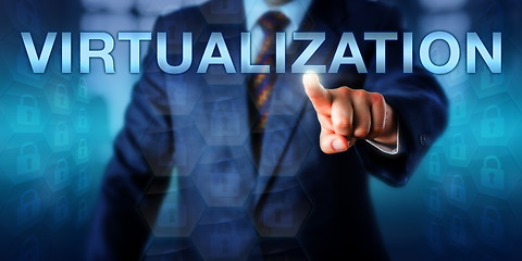 Image showing Manager Touching VIRTUALIZATION On A Screen