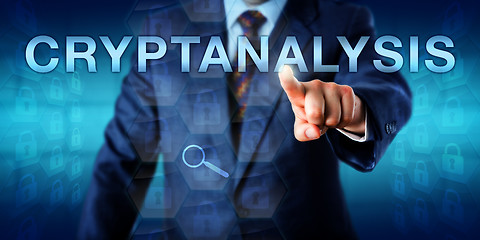 Image showing Cryptanalyst Touching CRYPTANALYSIS Onscreen