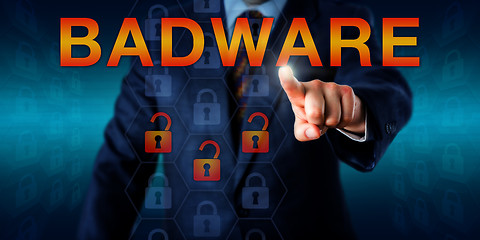 Image showing Malware Author Pressing BADWARE Onscreen