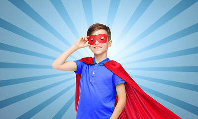 Image showing boy in red super hero cape and mask