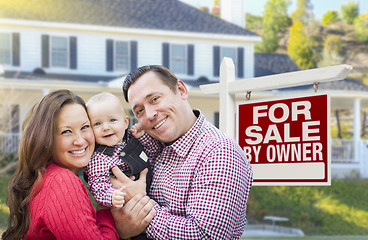 Image showing Family In Front of For Sale By Owner Sign, House