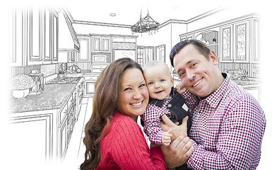 Image showing Young Family Over Custom Kitchen and Design Drawing 