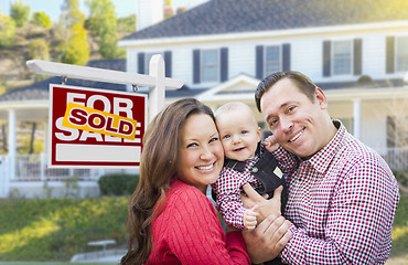 Image showing Young Family In Front of For Sale Sign and House