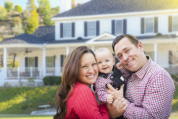 Image showing Young Family With Baby Outdoors In Front of Custom Home