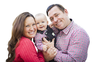 Image showing Baby Boy Having Fun With Mother and Father Outdoors Isolated