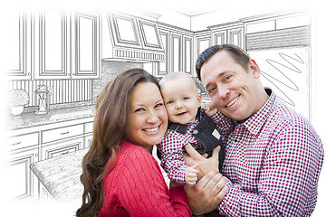 Image showing Young Family Over Custom Kitchen and Design Drawing 