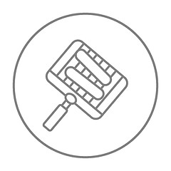 Image showing Grilled sausages on grate for barbecue line icon.