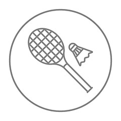 Image showing Shuttlecock and badminton racket line icon.