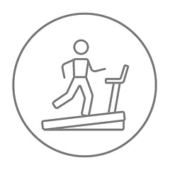 Image showing Man running on treadmill line icon.