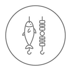 Image showing Shish kebab and grilled fish line icon.