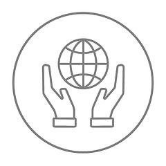 Image showing Two hands holding globe line icon.