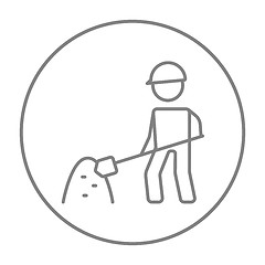 Image showing Man with shovel and hill of sand line icon.