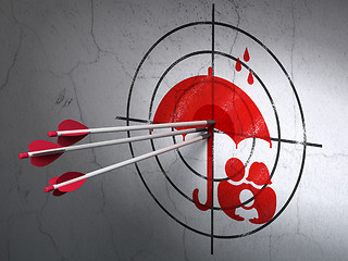 Image showing Security concept: arrows in Family And Umbrella target on wall background