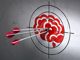 Image showing Health concept: arrows in Brain target on wall background