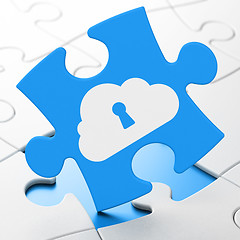 Image showing Cloud computing concept: Cloud With Keyhole on puzzle background