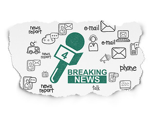 Image showing News concept: Breaking News And Microphone on Torn Paper background