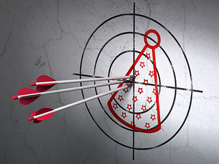 Image showing Entertainment, concept: arrows in Party Hat target on wall background