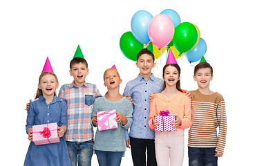 Image showing happy children with gifts on birthday party