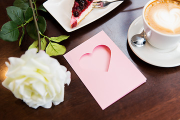 Image showing close up of greeting card with heart and coffee