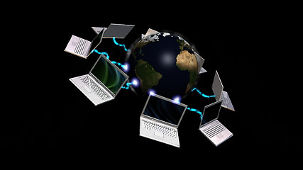 Image showing Laptops connected to planet Earth