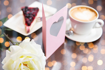 Image showing close up of greeting card with heart and coffee