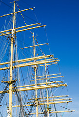 Image showing Mast with sails of an old sailing vessel