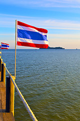 Image showing rope  lomprayah  bay isle sunrise flag    thailand and south chi