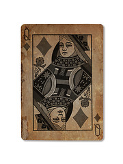 Image showing Very old playing card, Queen of diamonds